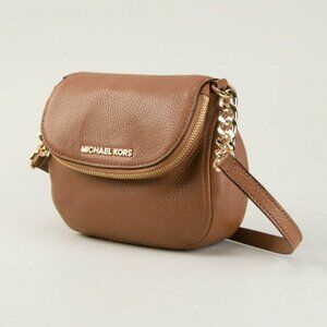 Michael Kors Bedford Small Pebbled Leather Crossbody Bag Purse in Brown Tan
